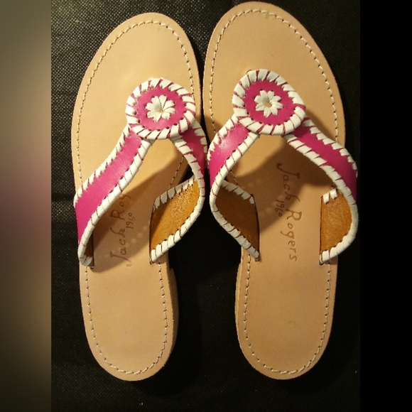 Jack Rogers - # 1 NWT, Pink & White Leather Thong Style Sandals, Size 7 M, - Picture 3 of 12
